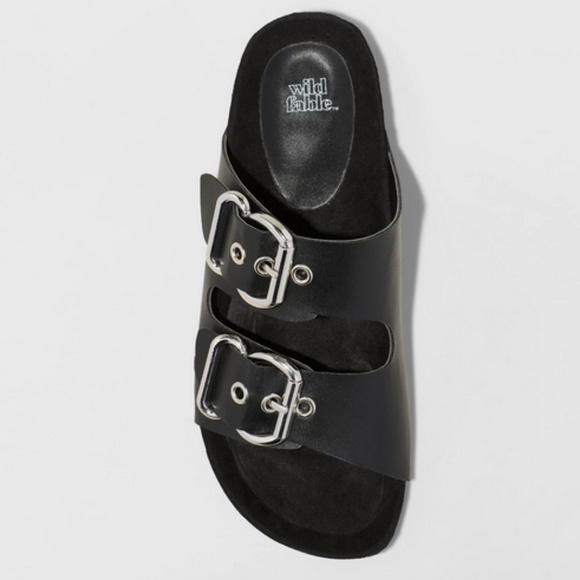 wild fable Shoes - New Black Two Band Buckle Footbed Sandals-8